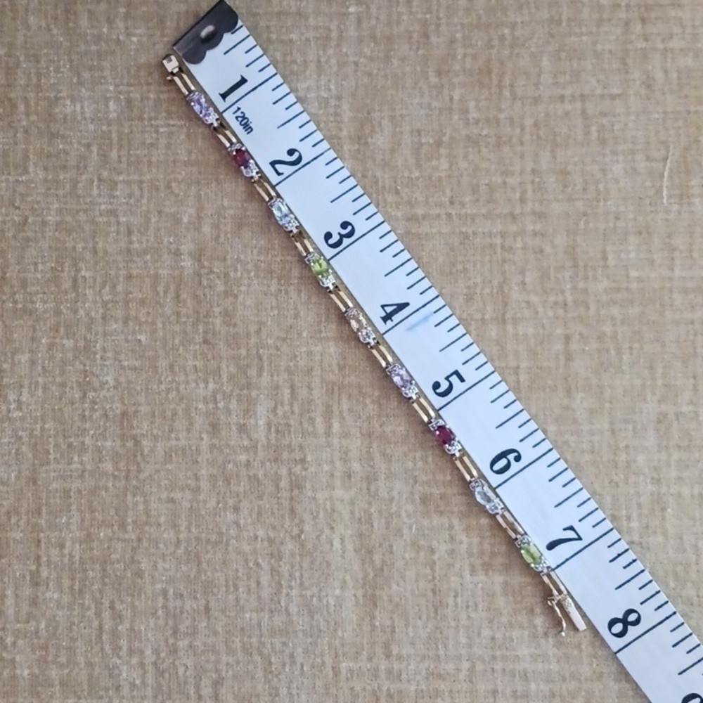 FAS 925 Gold Multi Colored Rhinestone Link Bracelet - Picture 3 of 7
